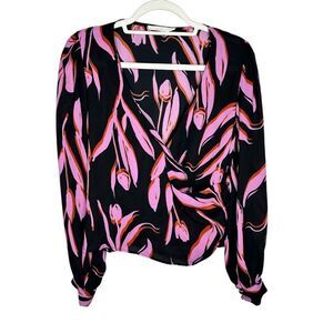 EUC Lush Black Printed Boho Chiffon Top Medium